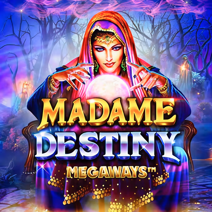 Madame Destiny fortune teller with glowing crystal ball
